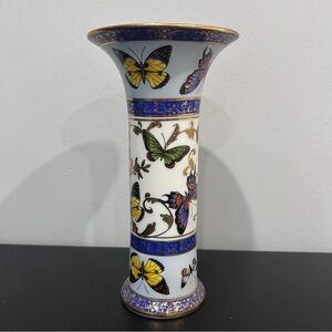 Vintage Butterfly Vase Gold Trim Porcelain Enesco 1999